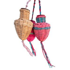 Wicker Pot Pourri Baskets Set Of 3 VTG Handwoven Pink & Natural Colors 10”